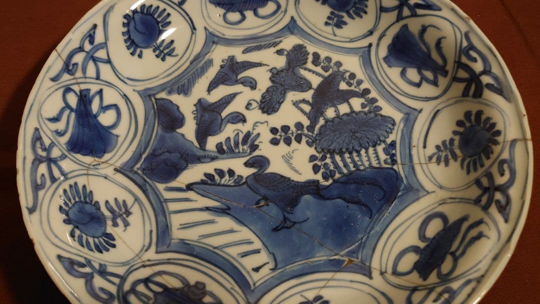 李朝 白磁 染付 古染 鳥の図 青華 古玩 新渡 蔵出し