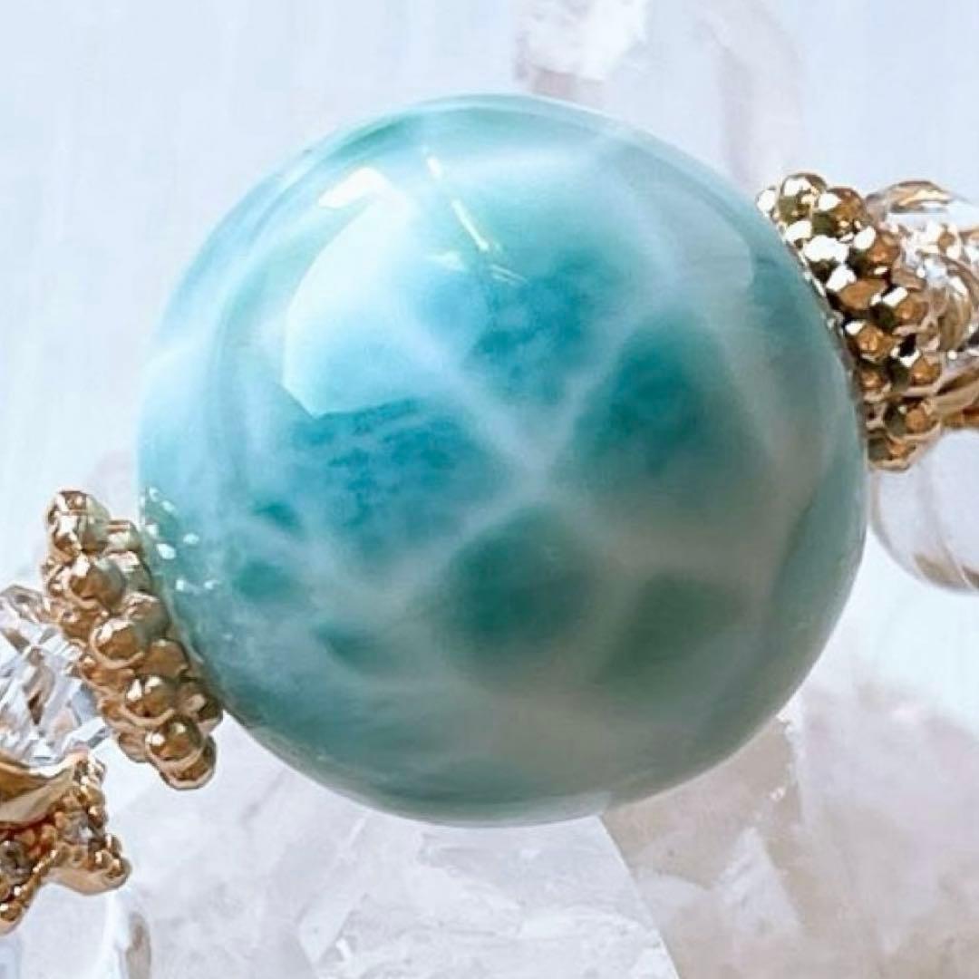 ラリマー 大玉18.3mm＆六芒星・ハート水晶キラキラ✧*。天然石ブレスレット