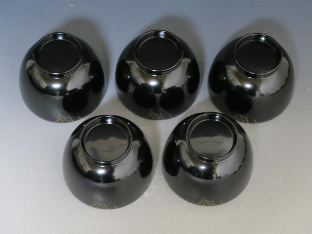 輪島塗】極美品 秋草沈金 吸物椀 坂本漆器店 黒塗 五客揃