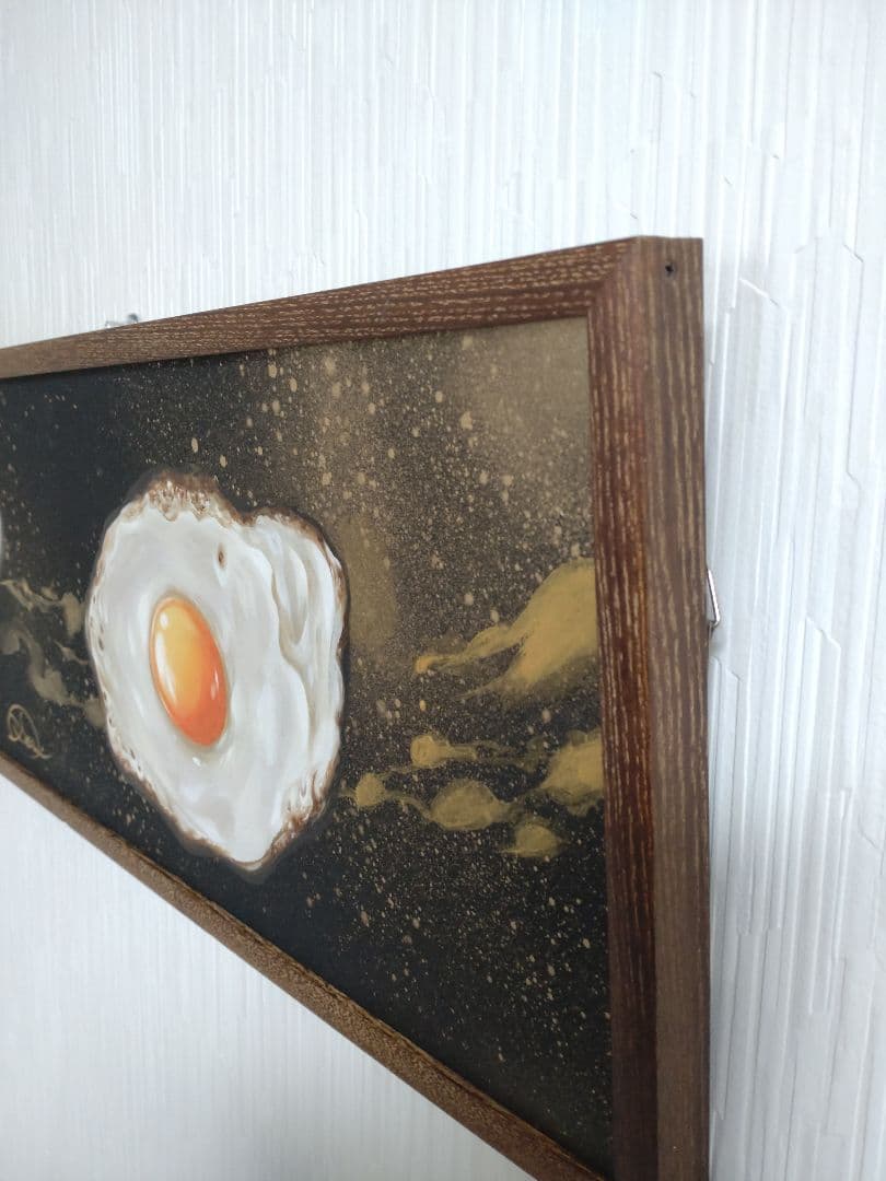 卵の油絵【コスモ・エッグ】1点物の原画◇作者サイン入り/額縁付属