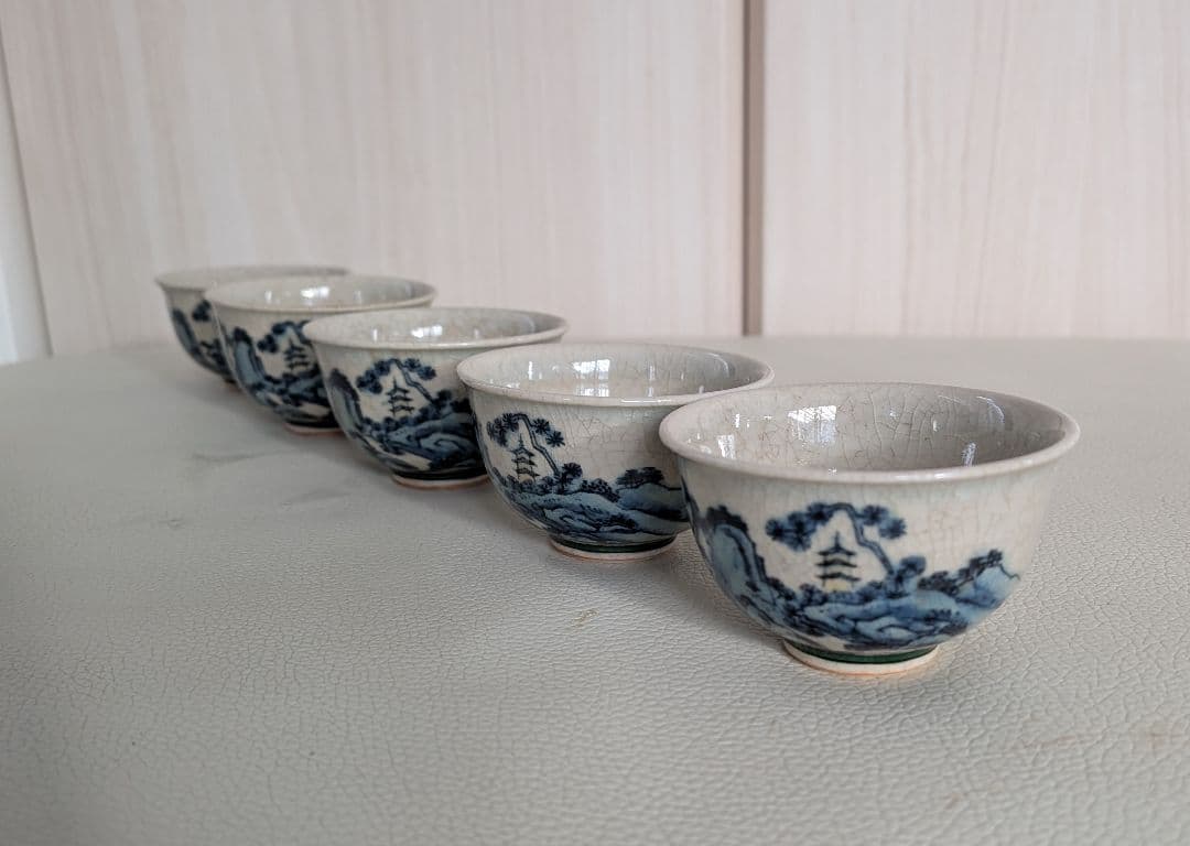 煎茶道具 九谷焼「光仙造」山水文 煎茶碗・宝瓶・湯冷まし 共箱