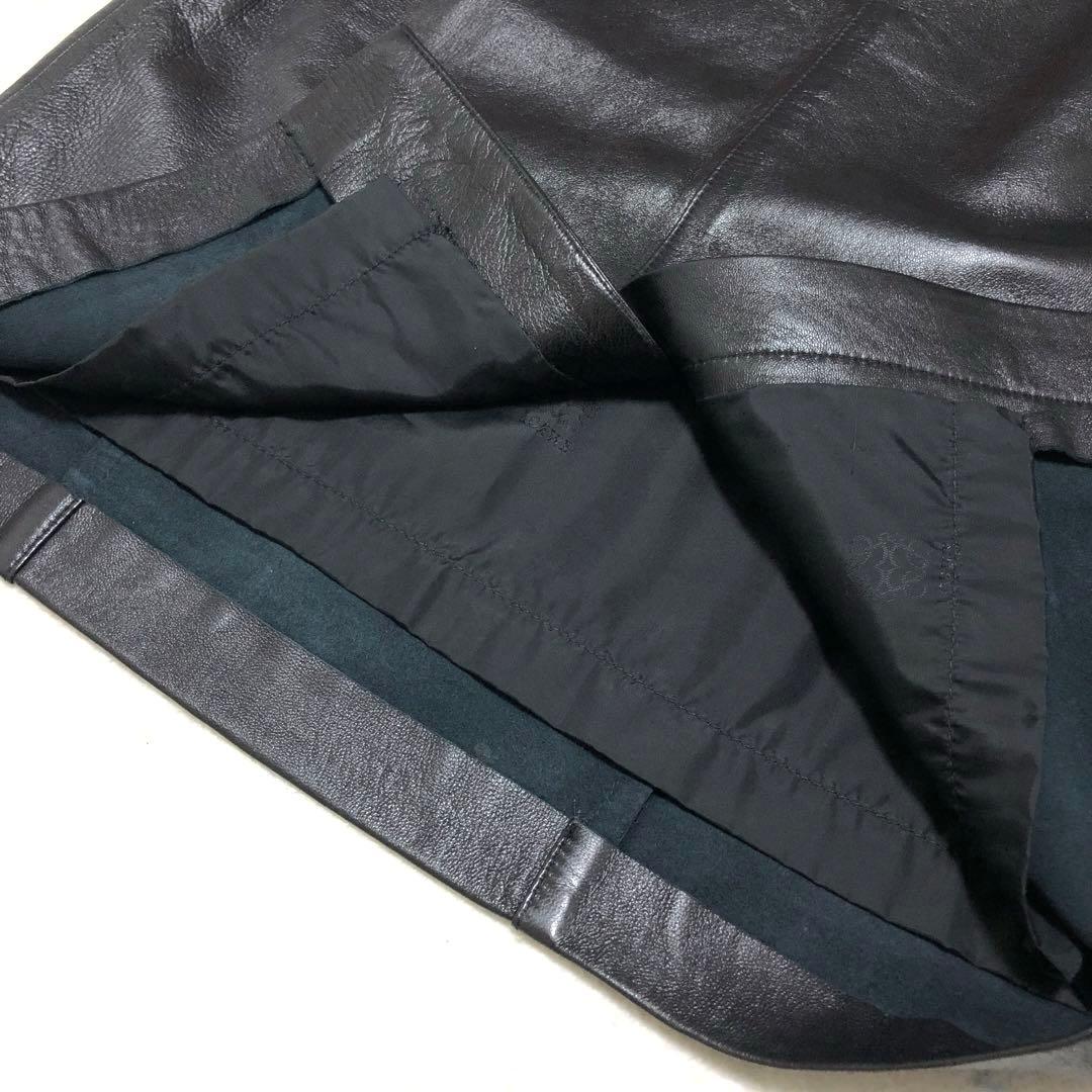 極美品　ロエベ　ひざ丈スカート　アナグラム　タイト　とろとろラムレザー 黒