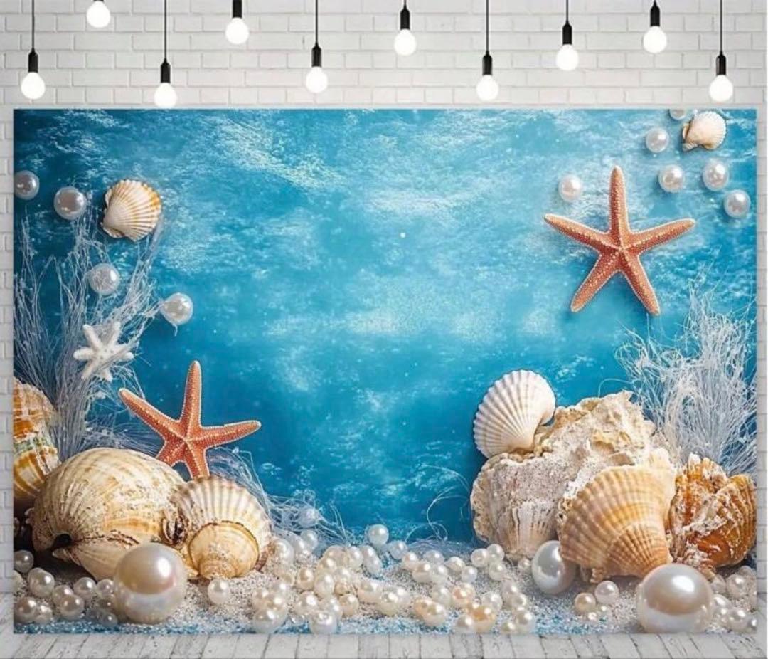海中風景 貝殻ヒトデ真珠A-④ 150x100cm背景布タペストリー - メルカリ