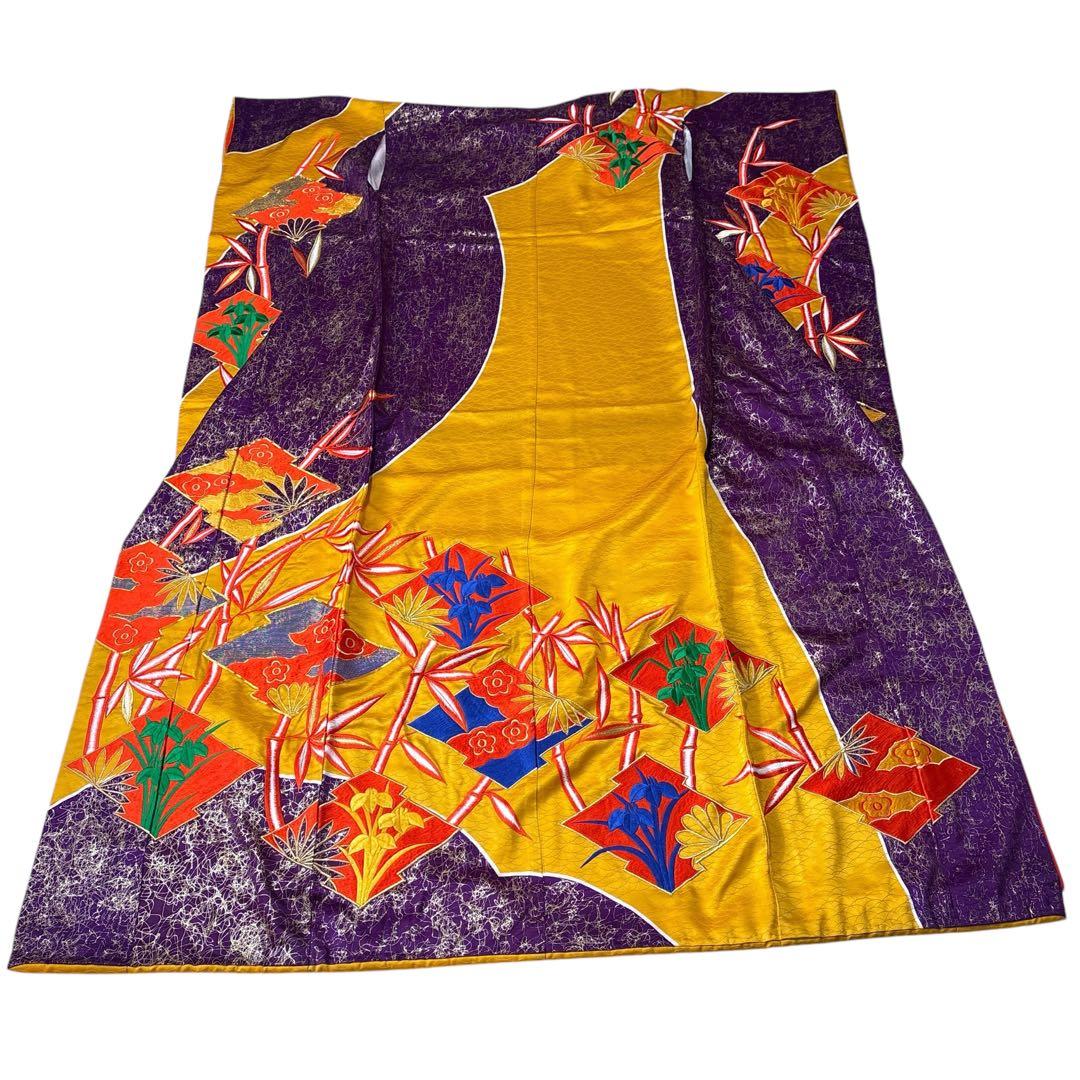 あ862)アンティーク大振袖㊗️紫に金の幾何学模様 総刺繍✨️