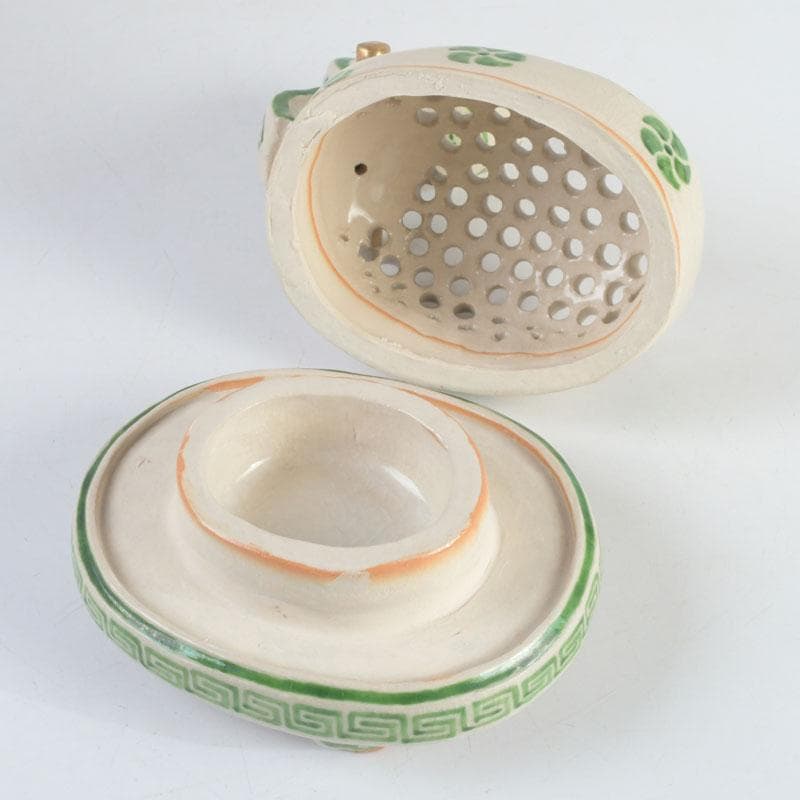 茶道具 九谷焼 九谷峯久 園江久雄作 仁清写 冠 香炉 共箱 V 9422