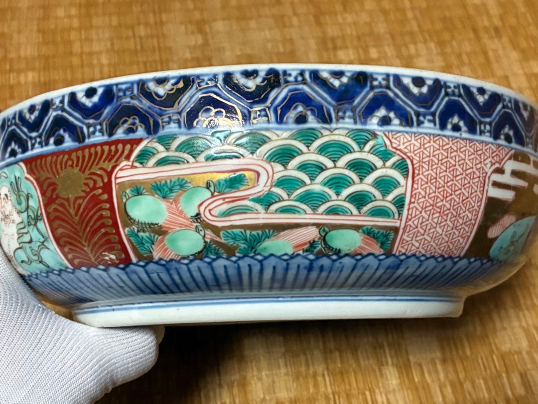 古伊万里 金彩 色絵 布袋 鳳凰紋 【渦福】 深鉢 深皿