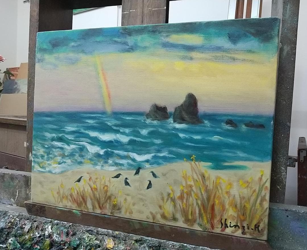 「親不知海岸」油絵 F6 絵画 油彩画 風景画 アート