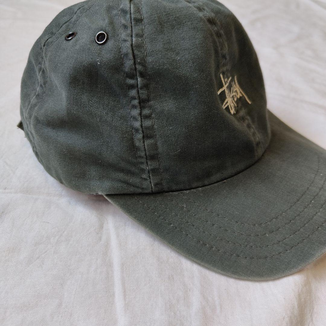 90s OLD STUSSY ストックロゴ フェード キャップ 白タグアメリカ製