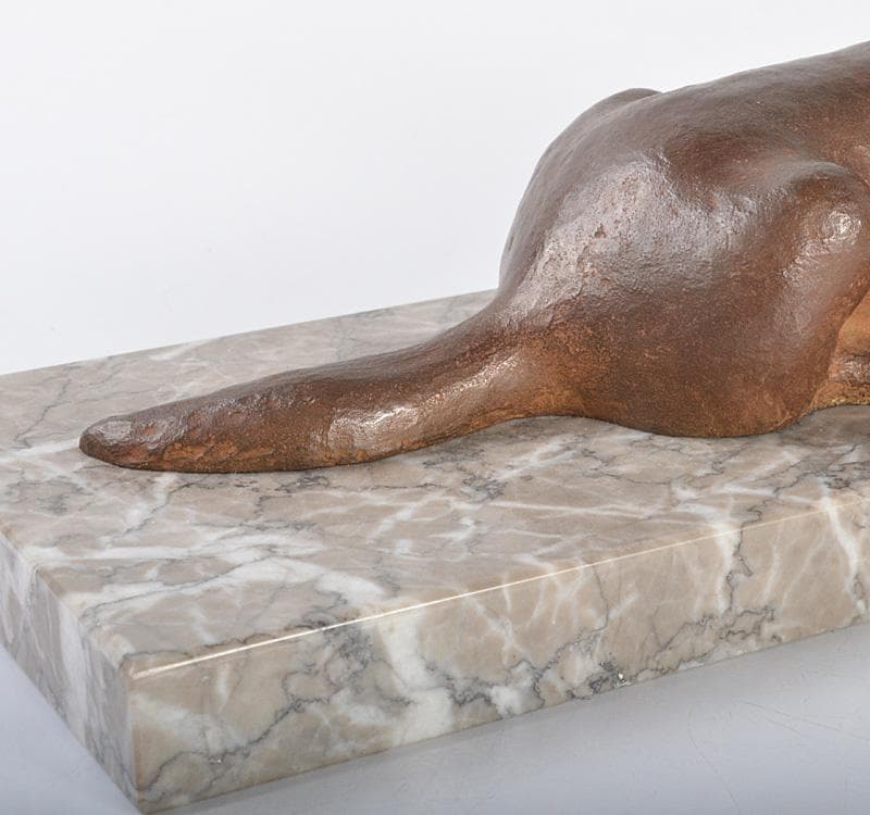 日展参与　彫刻家　古川順三作　青銅　犬　置物　共箱 V　R4277