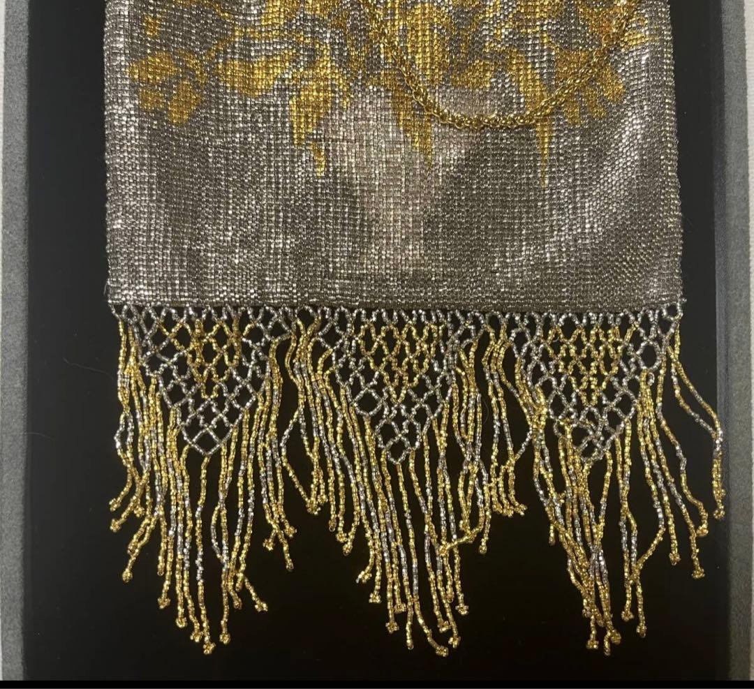 【超希少】倉橋佳子 メタルビーズ バッグ チェーン フリンジ 両面模様 美品