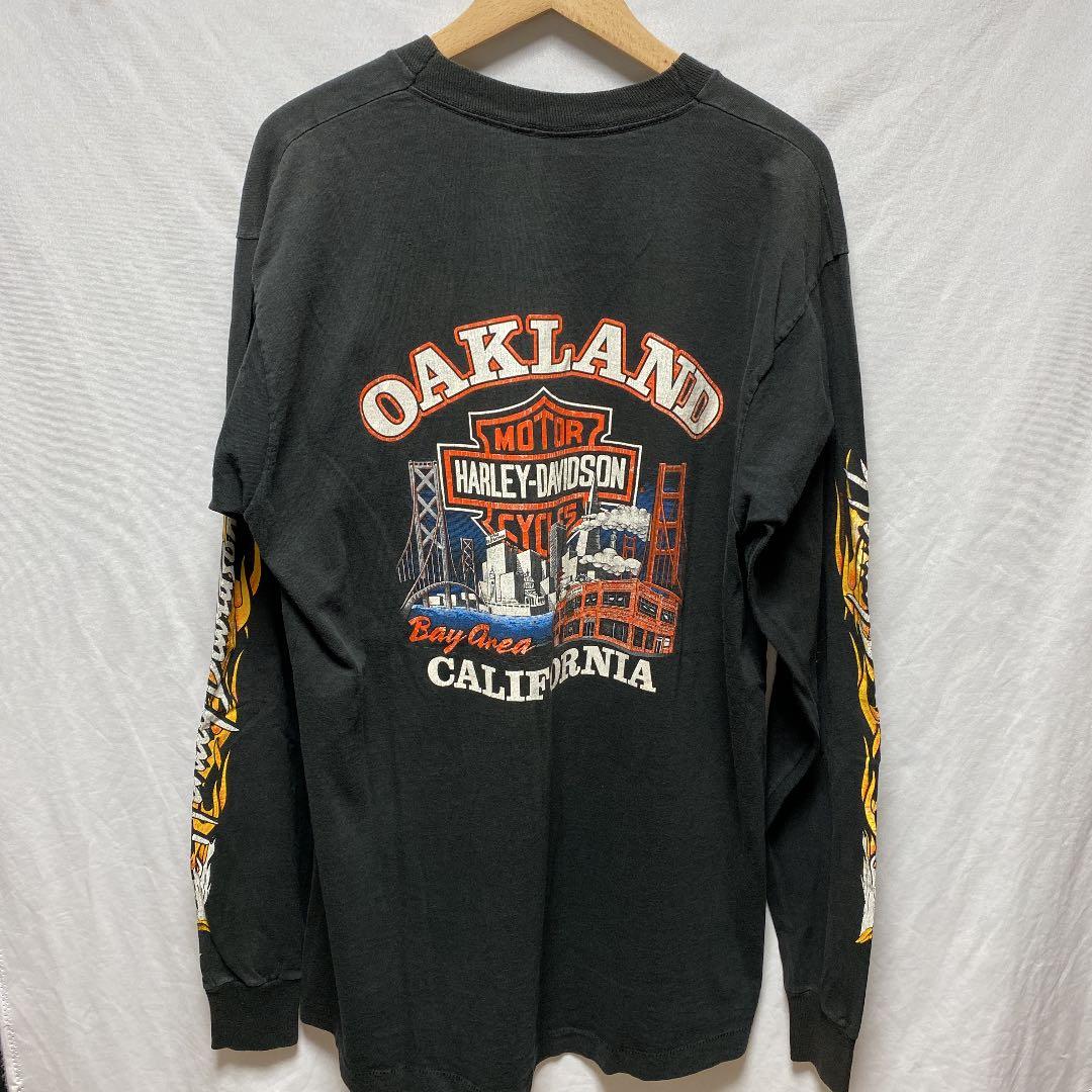 80s ハーレーダビッドソン イーグルプリント ロンT XL 袖ロゴプリント