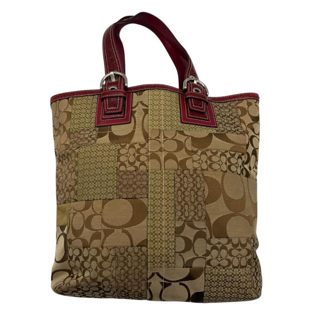 コーチ パッチワーク A4収納 ハンドバッグ シグネチャー キャンバス レザー