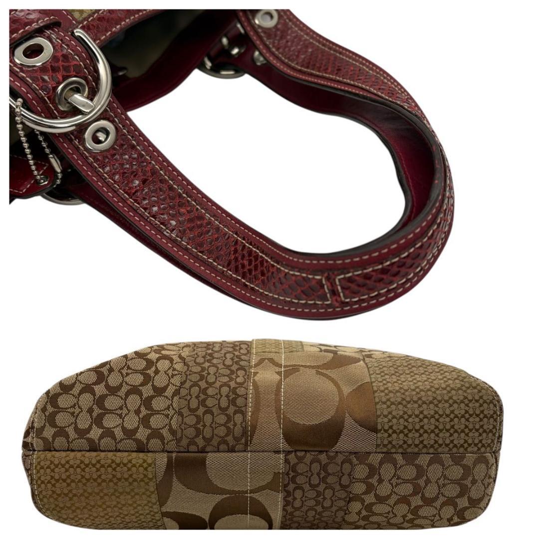 コーチ パッチワーク A4収納 ハンドバッグ シグネチャー キャンバス レザー