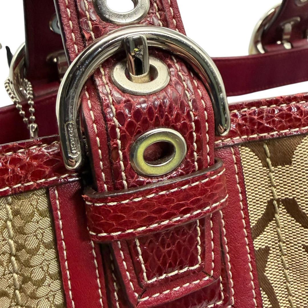 コーチ パッチワーク A4収納 ハンドバッグ シグネチャー キャンバス レザー