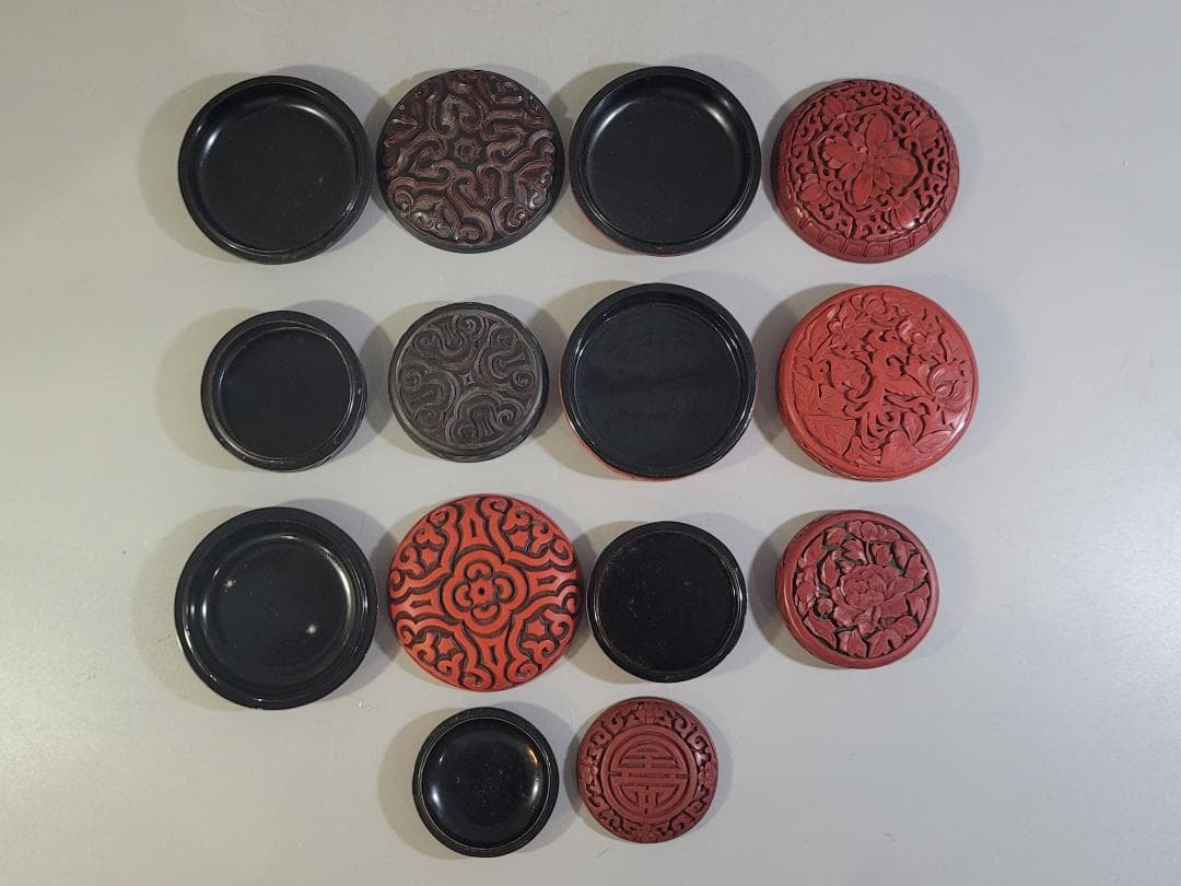 中国 堆朱堆黒 蓋物 9件 まとめて DT743