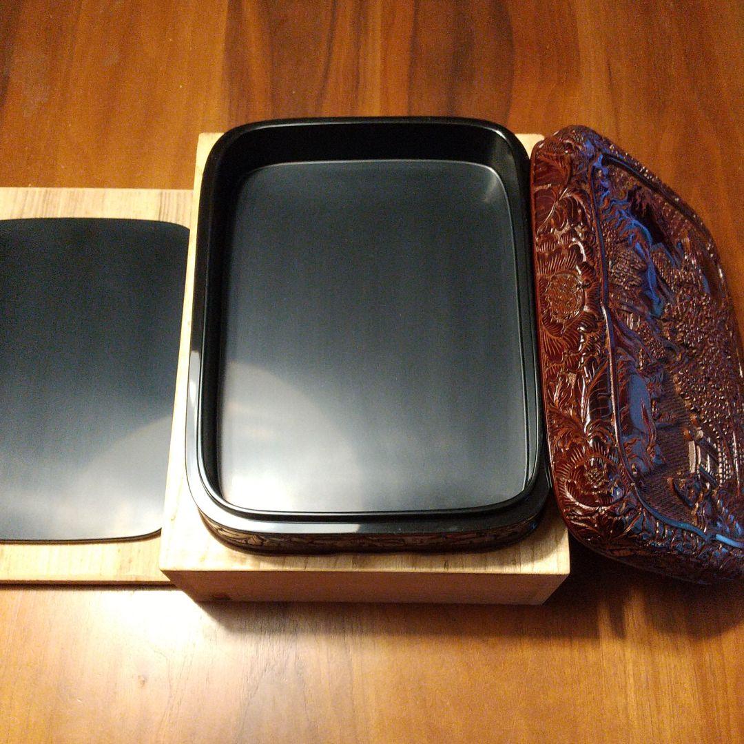 村上堆朱の 硯箱(山水の図) 文箱 イラスト