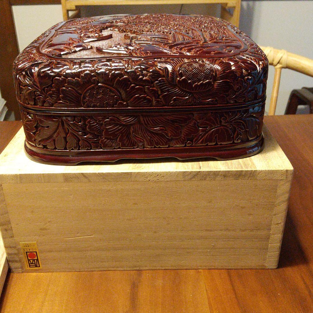 村上堆朱の 硯箱(山水の図) 文箱 イラスト