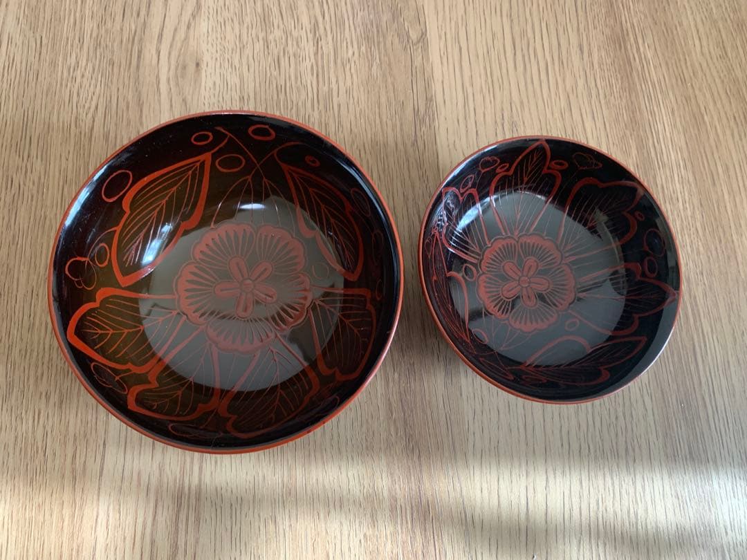 吉野塗　時代物　木芙蓉文のお椀3客　検懐石道具吉野塗　飯碗　吸物椀　珍品　蓋皿