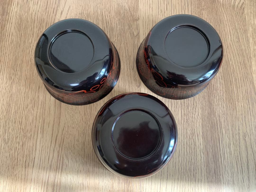 吉野塗 時代物 木芙蓉文のお椀3客 検懐石道具吉野塗 飯碗 吸物