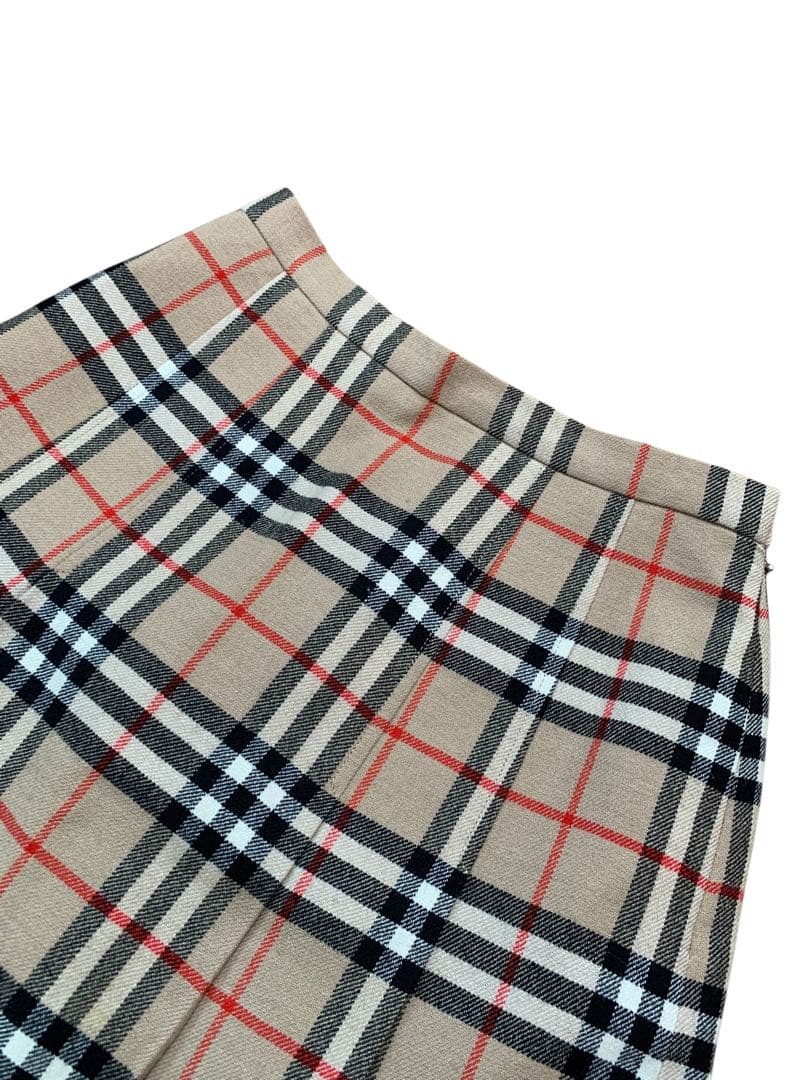 バーバリー　スカート　プリーツ　膝下　ノバチェック　ベージュ　毛100%