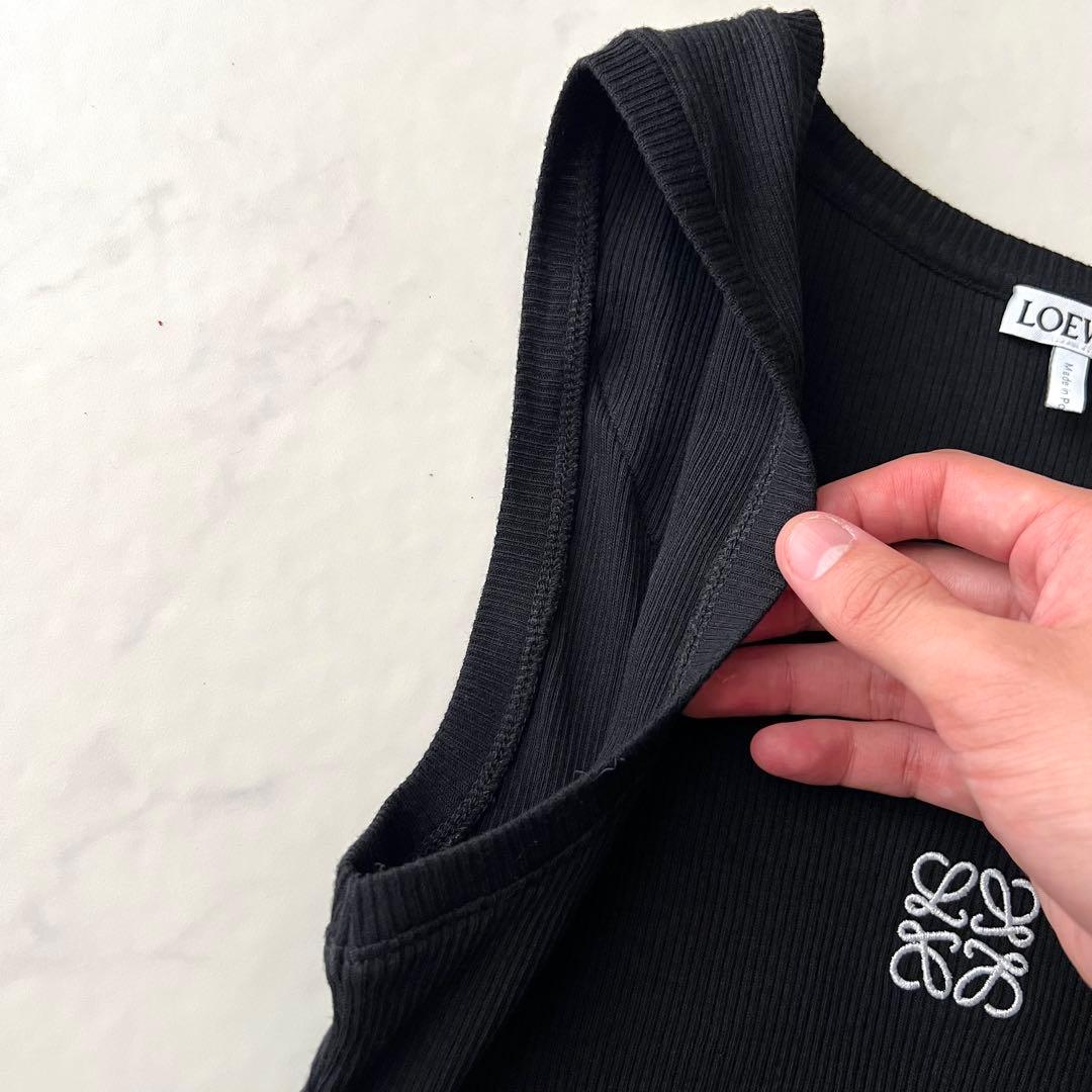 現行品 ロエベ クロップドタンクトップ アナグラム刺繍 ブラック ノースリーブS