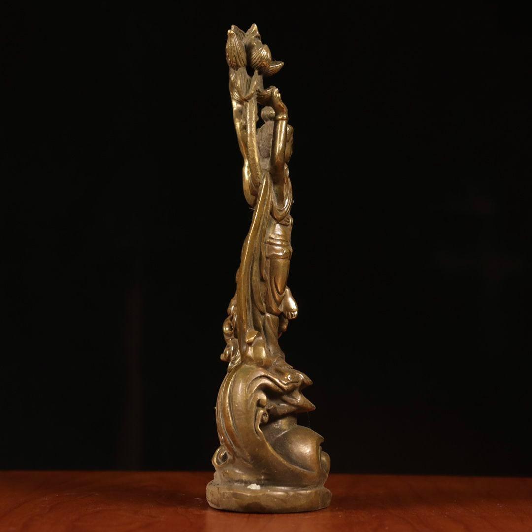 仏像 飛天蓮根観音菩薩 置物 観世音仏 装飾品 工芸品 美術品