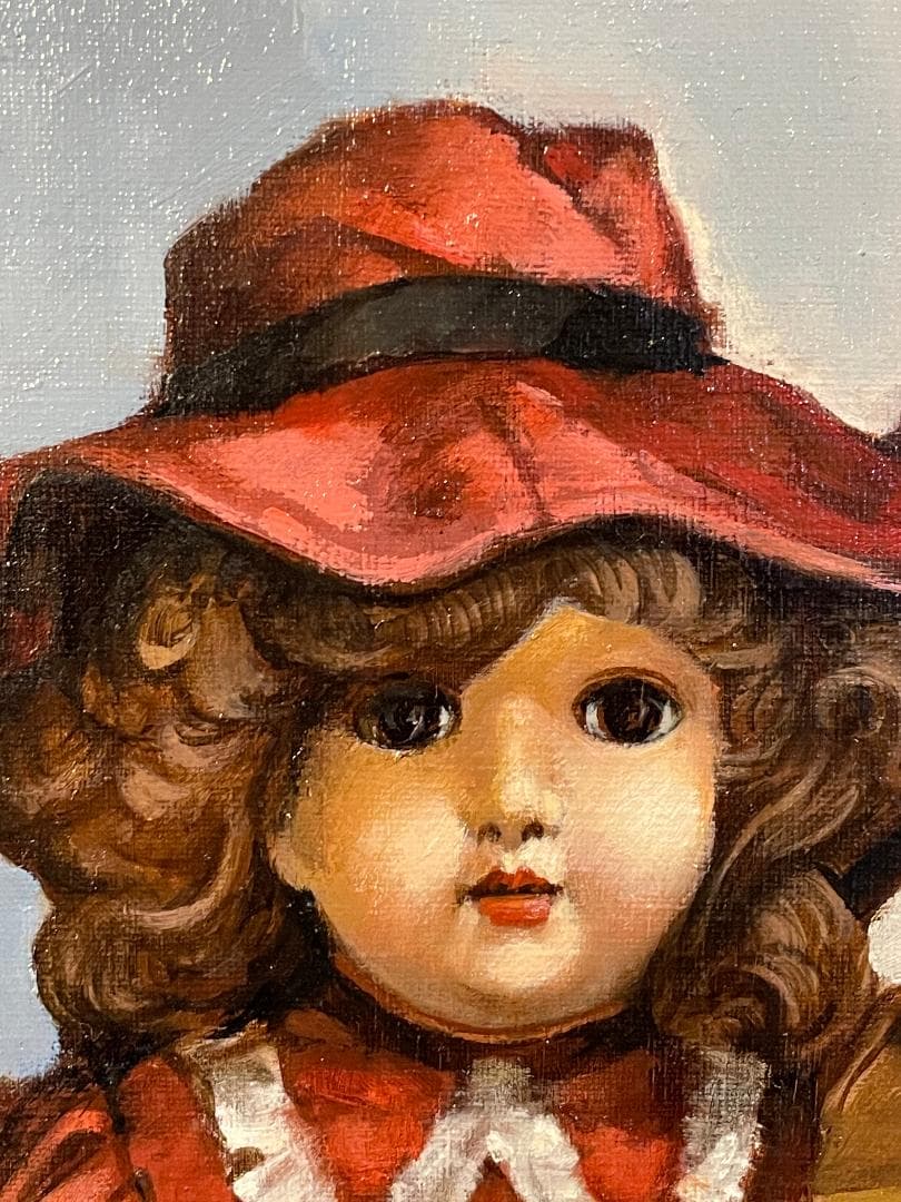 「真作」陶山侃「人形姉妹」静物画　油彩画　額装　F4号