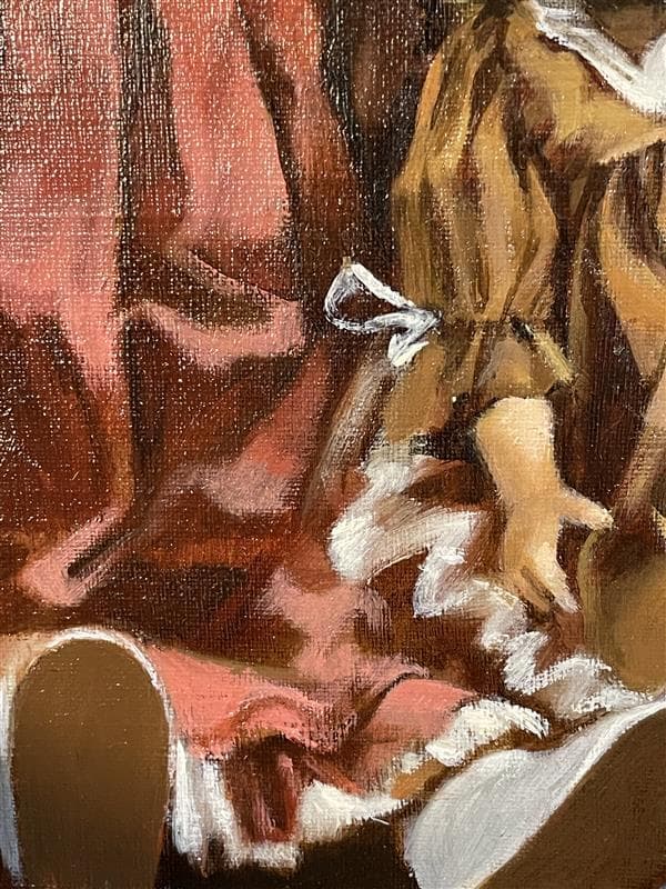 「真作」陶山侃「人形姉妹」静物画　油彩画　額装　F4号