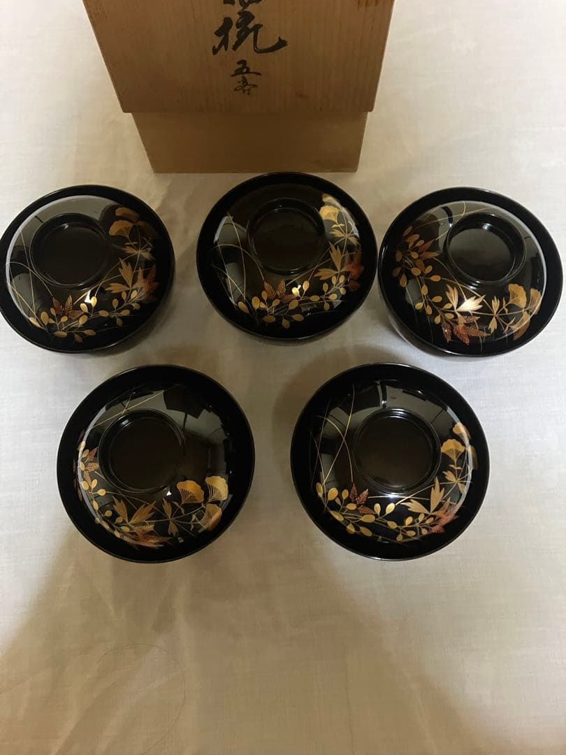 美品　輪島塗り 吸物碗 ５客セット　箱付