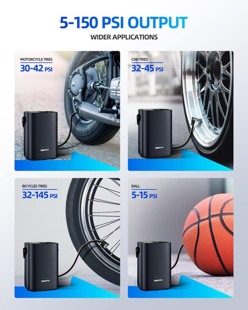 最大150PSI エアコンプレッサー 4500mAh 電動エアポンプ 充電式