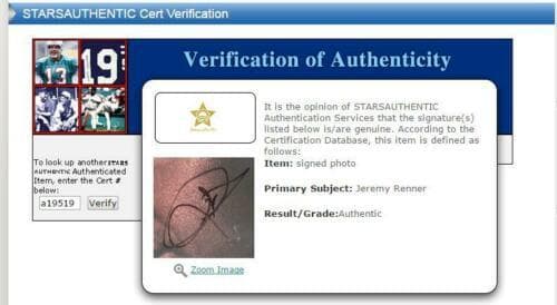 直筆サイン入り写真 ジェレミー・レナー ホークアイ/フレーム別/SA鑑定済