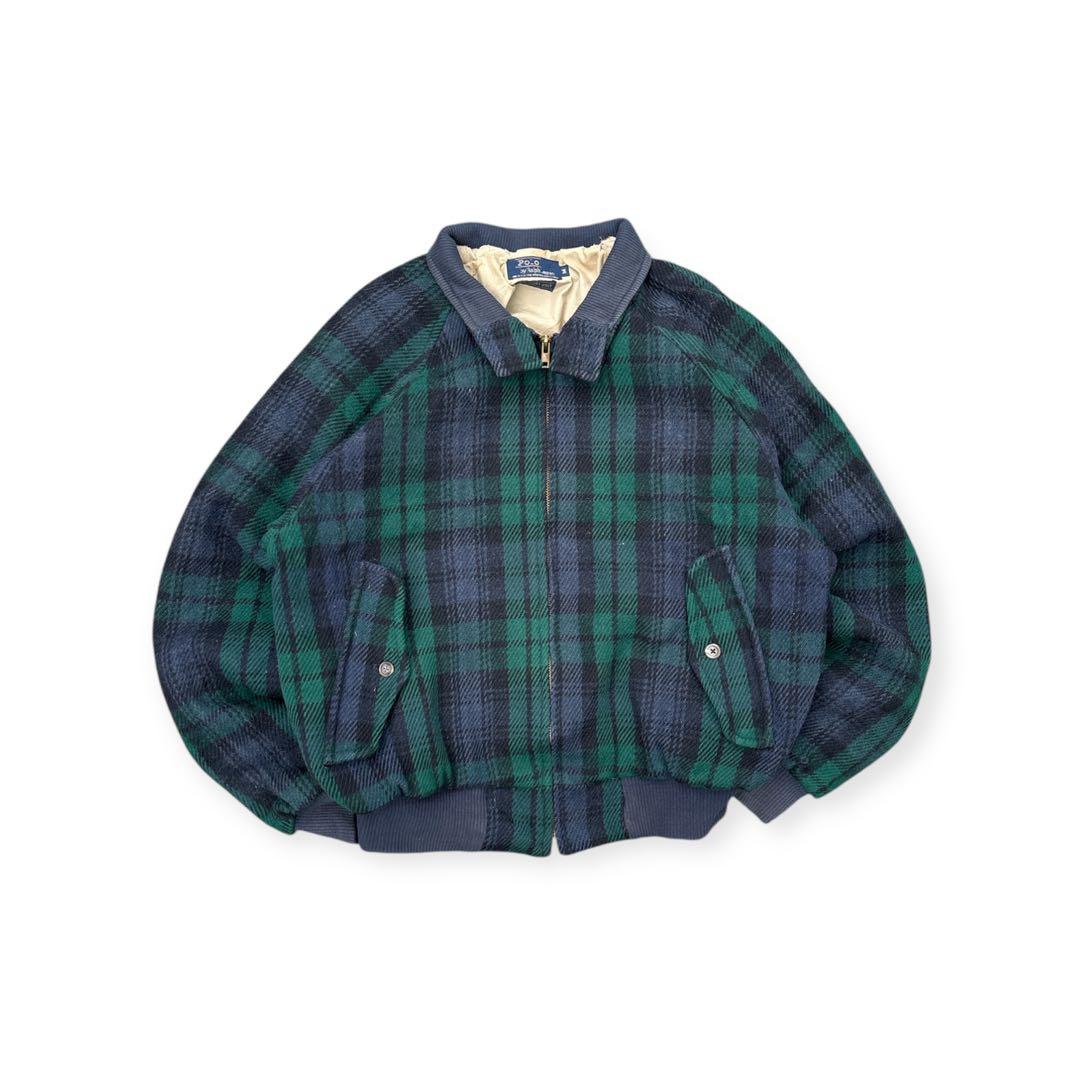 90s ラルフローレン ウール ハリントンジャケット g9 ブラックウォッチ