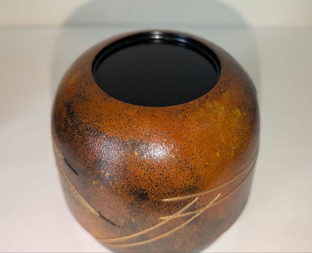 松葉蒔絵』錆塗大棗 茶道具 川端近左 共箱 二重箱 表千家