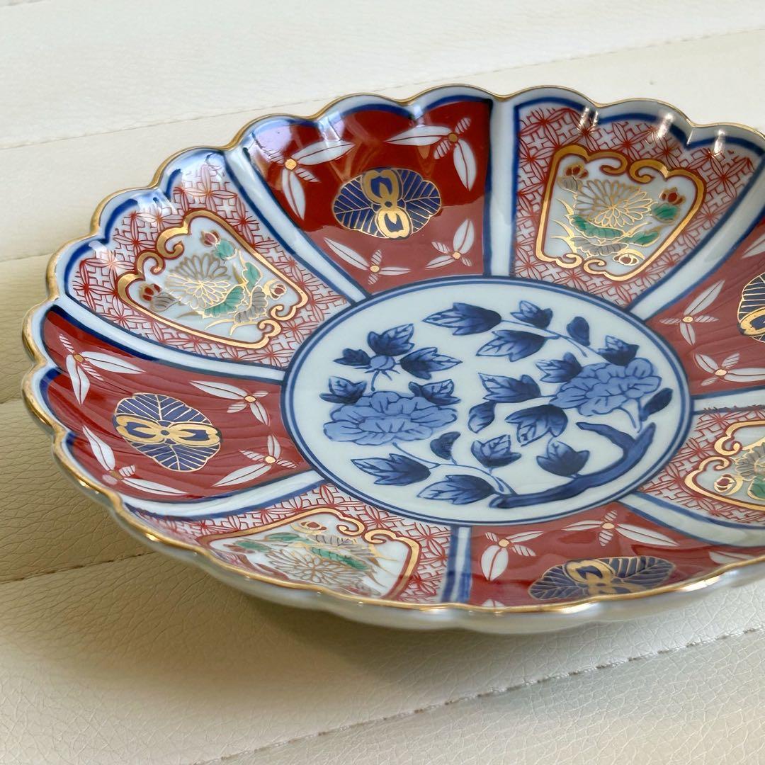 波佐見焼 林九郎窯 地紋割菊花紋 菊割皿 中皿 和皿 銘々皿 金彩古