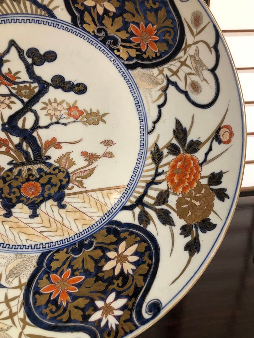 古伊万里染錦花篭手大皿直径約47㎝