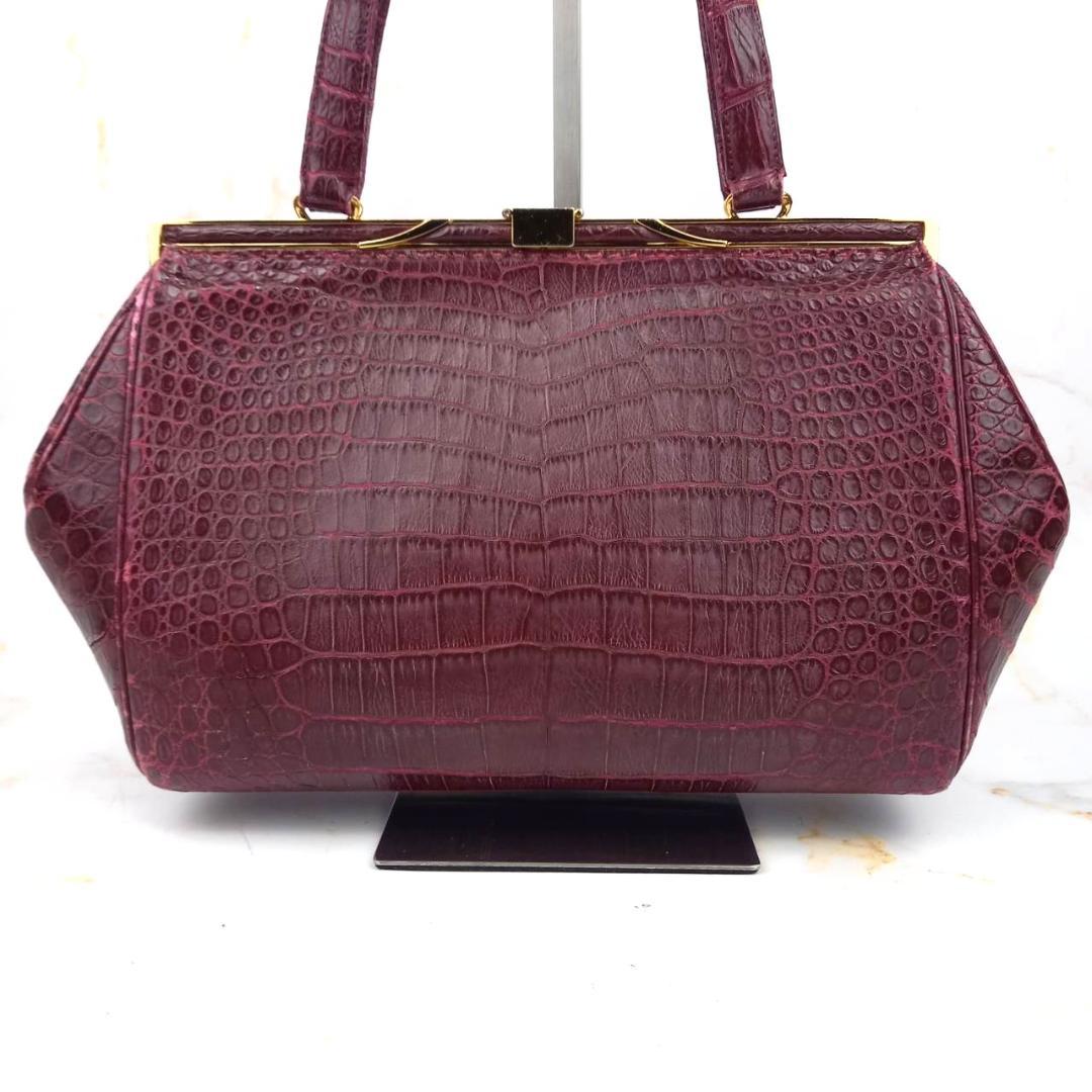 ✨希少✨ハマノ サンピエトロ　リアルクロコ ハンドバッグ ボルドー がま口