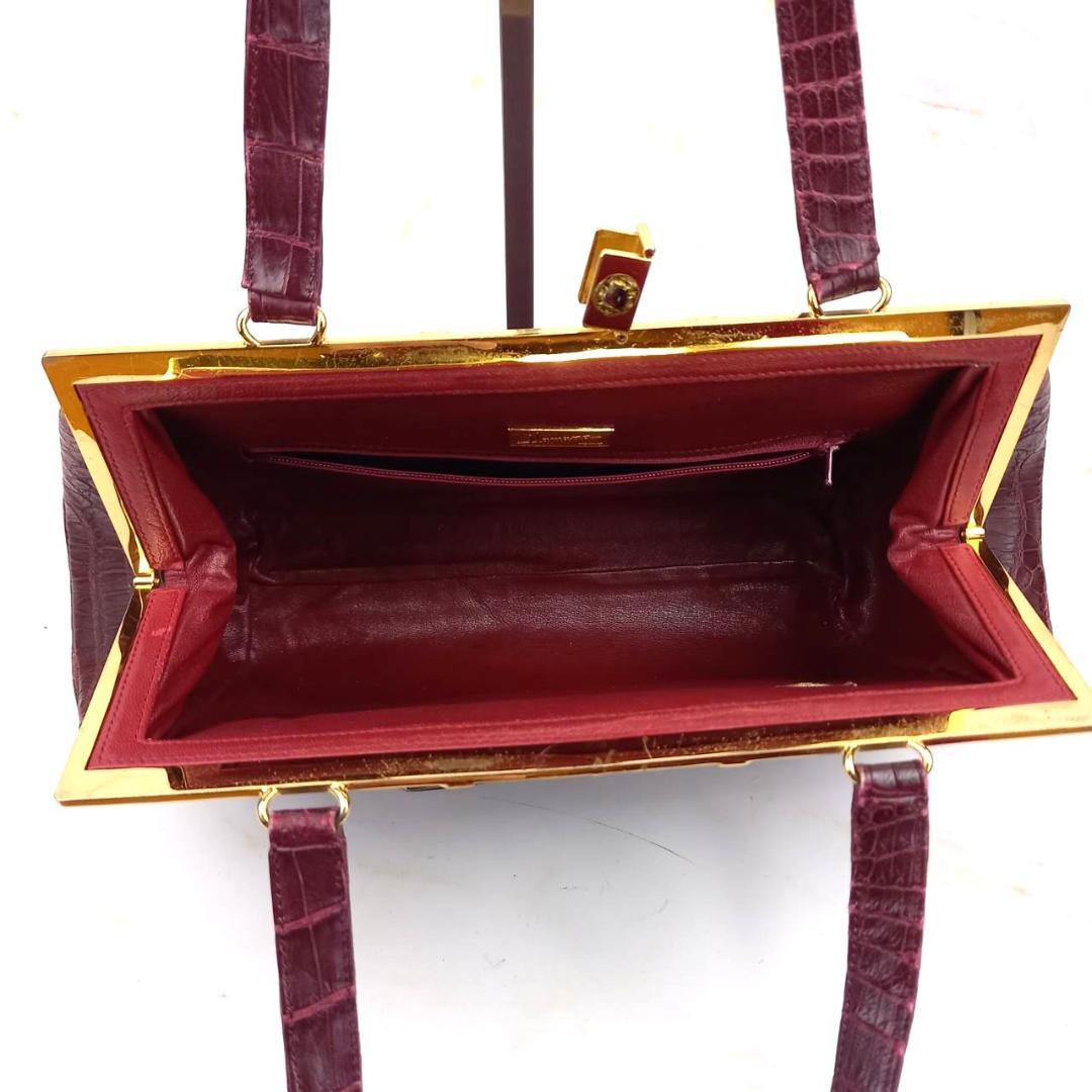 ✨希少✨ハマノ サンピエトロ　リアルクロコ ハンドバッグ ボルドー がま口