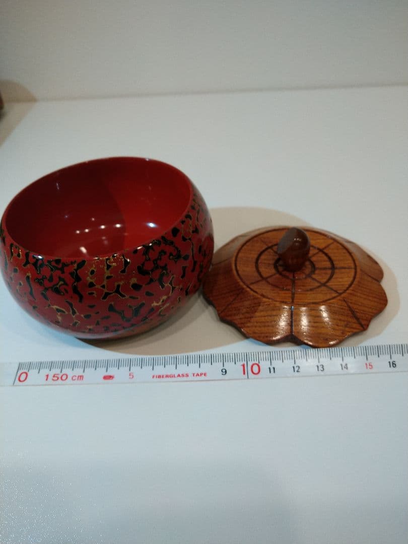 津軽塗　漆器セット 花模様 赤黒　7点