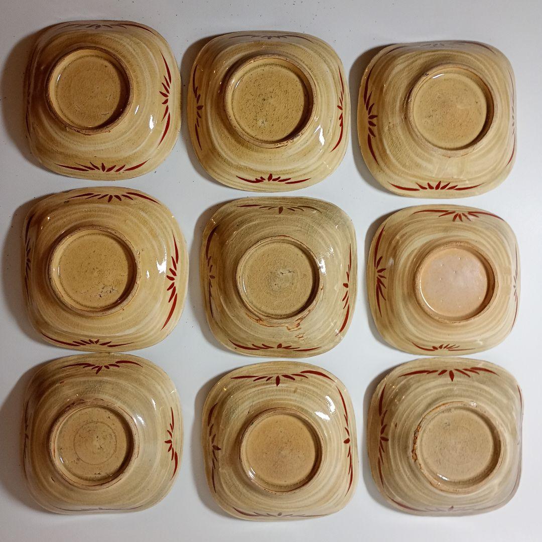 萬古焼 色絵粉彩手写花文皿九客