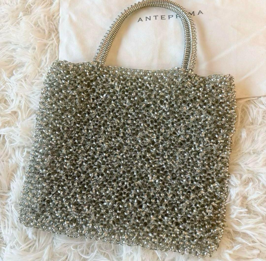 極美品 アンテプリマ スタンダード スクエア シルバー ワイヤーバッグ インナー