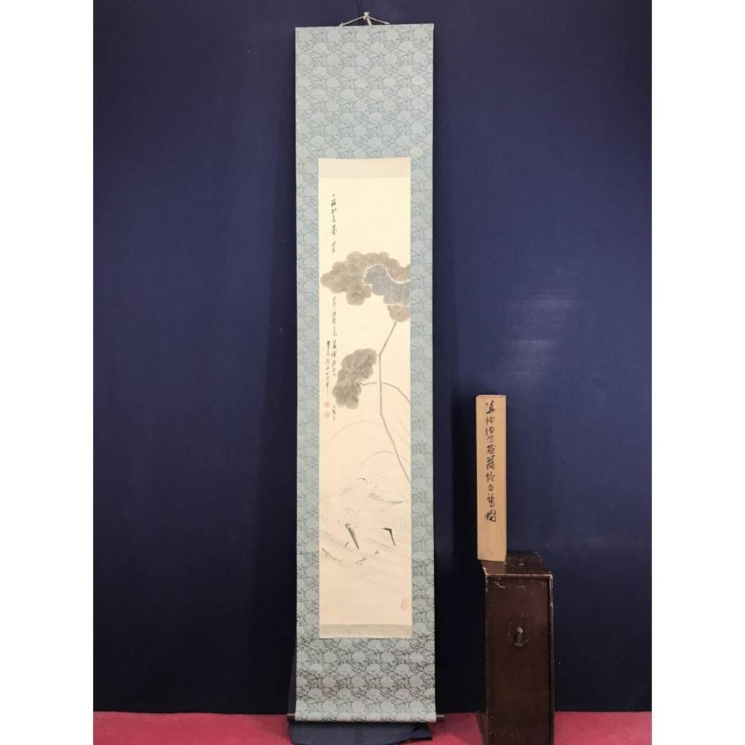 真作/藤井華浦/蓮に白鷺/サギ図/花鳥図/掛軸☆宝船☆AK-