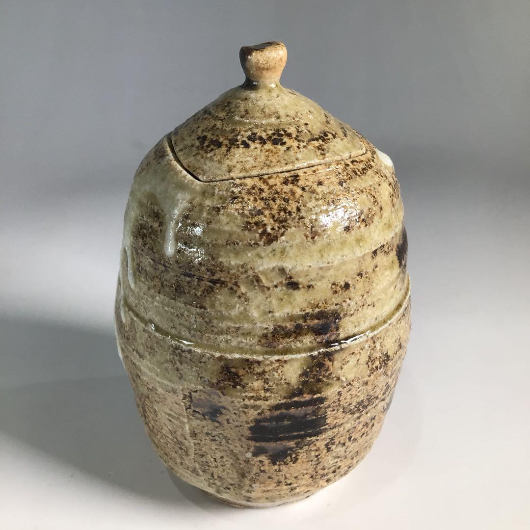 Ｎ４２７　茶器　『川本了生造』『美濃伊賀』『縞葡萄唐草仕覆付』　共箱　茶道具