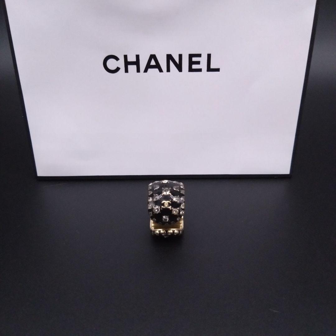 CHANEL 希少リング 12.5号 ココマーク ラインストーン 指輪 袋付 黒
