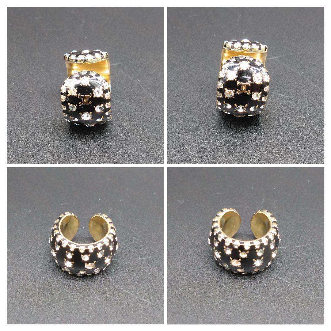 CHANEL 希少リング 12.5号 ココマーク ラインストーン 指輪 袋付 黒