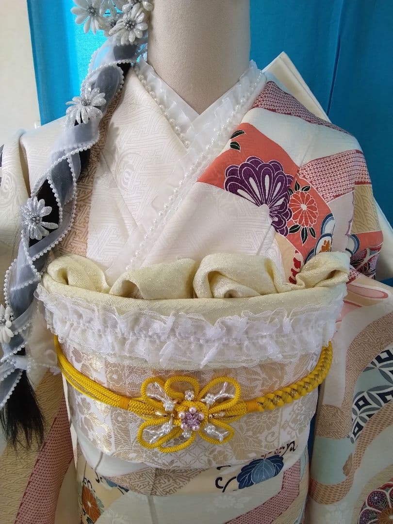 振袖フルセット、正絹振袖成人式、重ね衿、帯揚げ帯締め、西陣袋帯