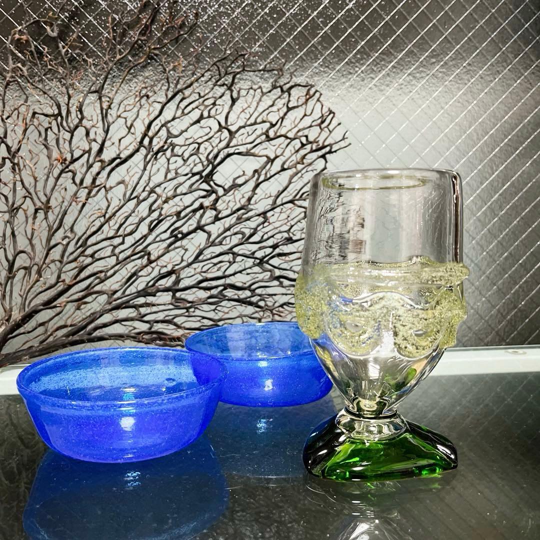 骨董 琉球ガラス 沖縄ガラス 現代の名工 稲嶺盛吉 希少 脚付