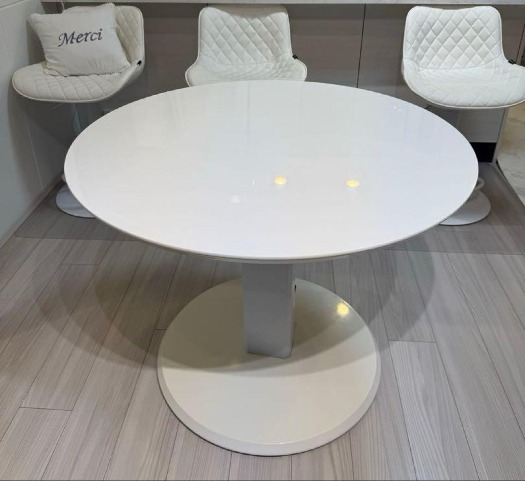 週末お値下げ⭐︎ディノス⭐︎カフェスタイルダイニング 丸形昇降テーブル90cm 白