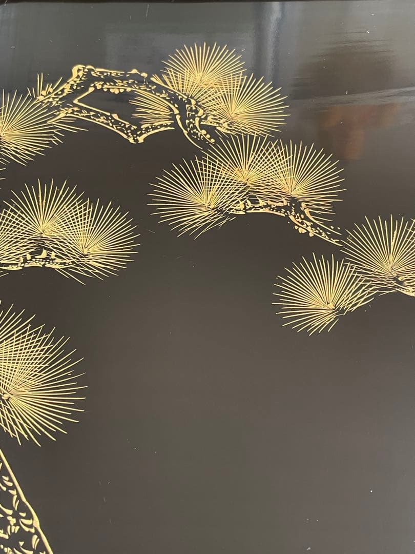 【現状品】輪島塗 漆器 黒 足付き膳 御膳 金彩 松 18客 レトロ 割烹屋