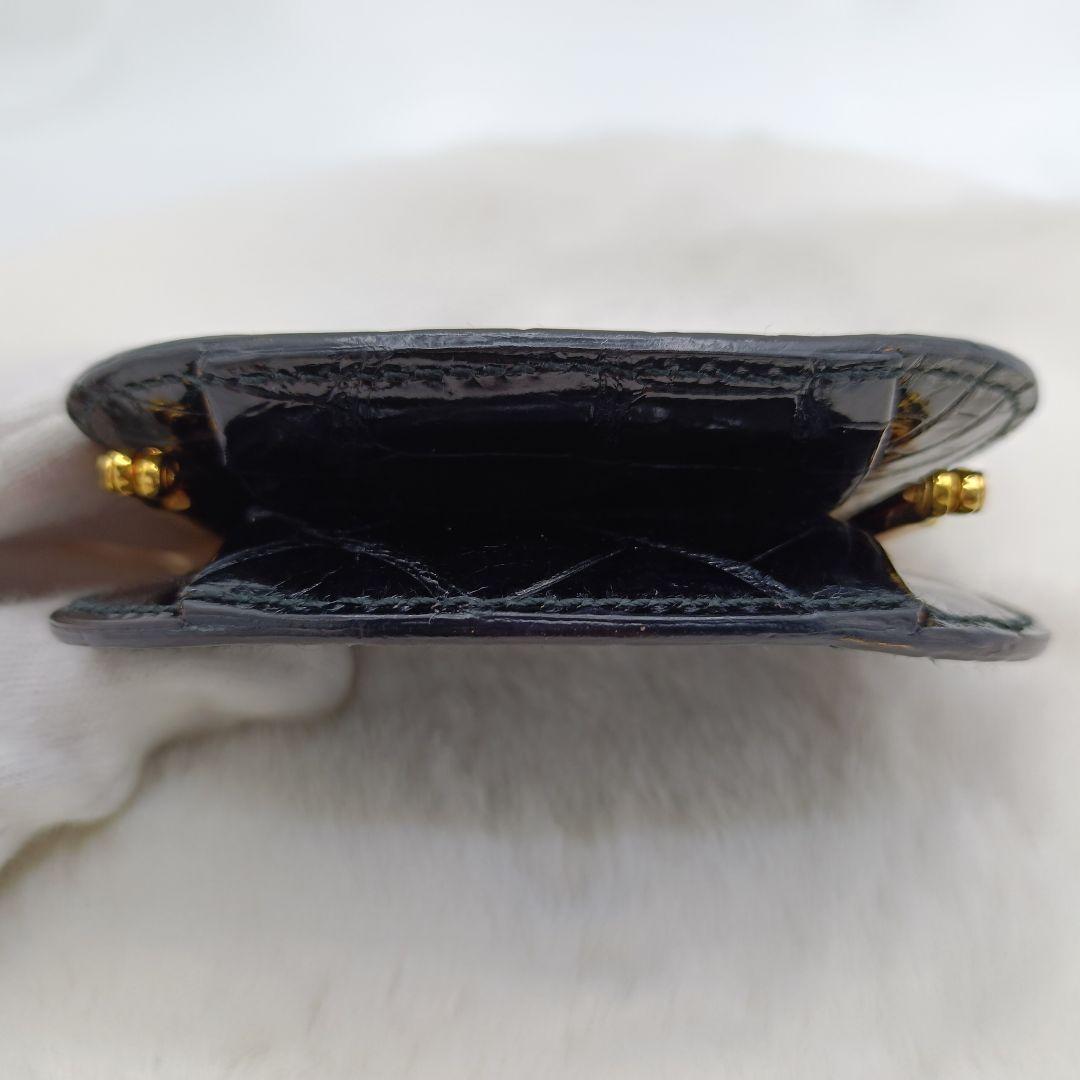 美品 カルティエ クロコ型押し がま口 ケース ブラック