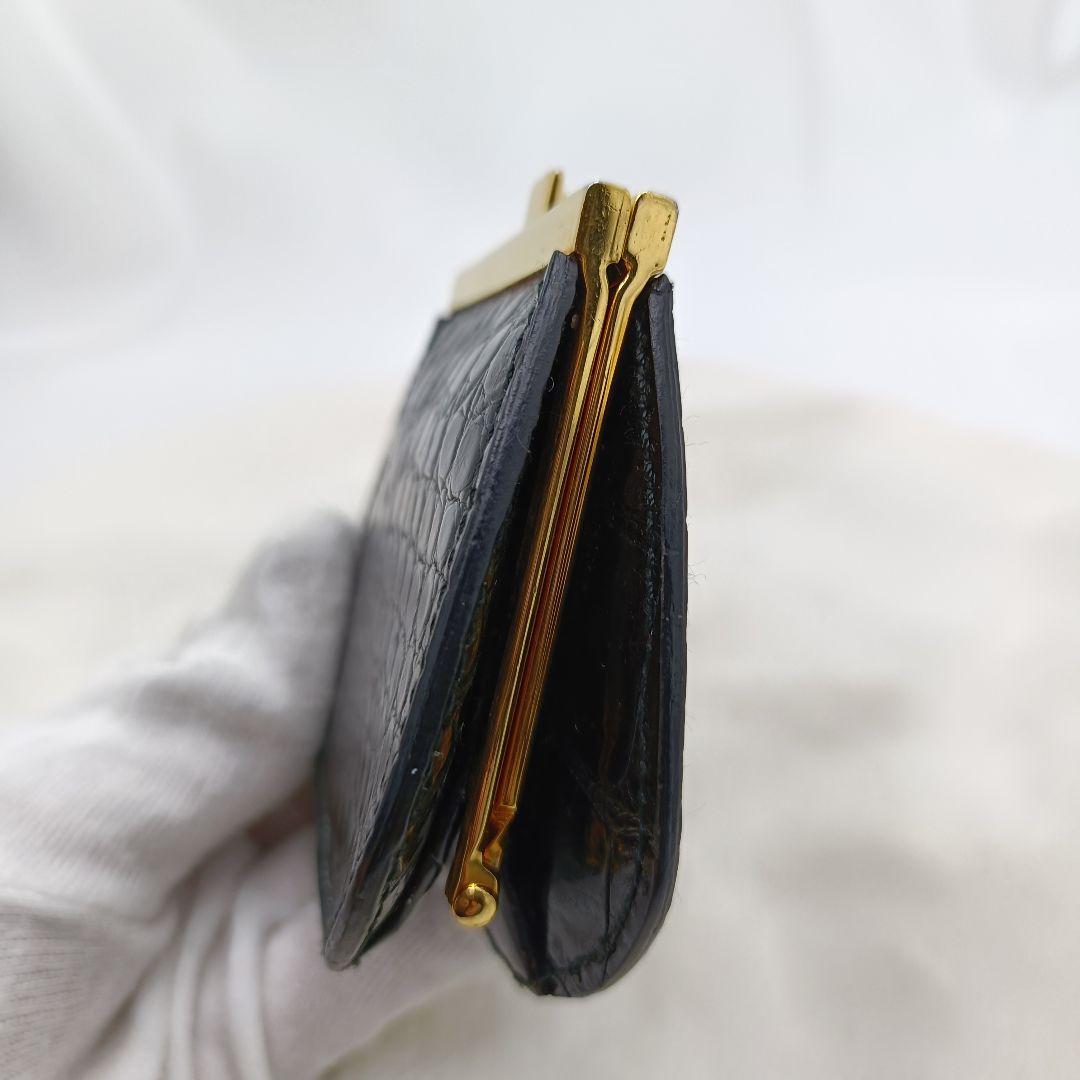 美品 カルティエ クロコ型押し がま口 ケース ブラック